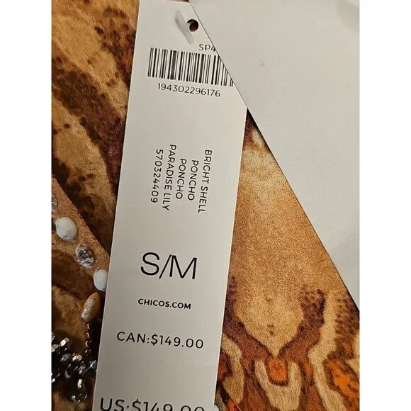 Chico's Poncho Bright Shell Paradise Lily Oarnge S/M New‎ - Picture 7 of 8